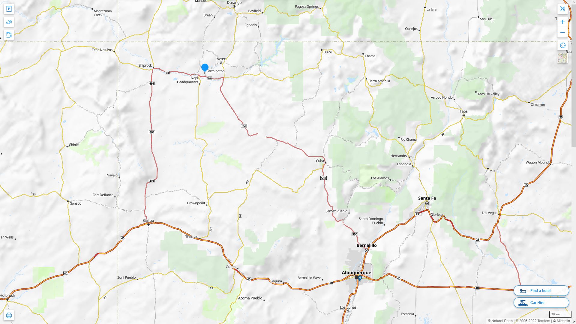 Farmington New Mexico Highway and Road Map